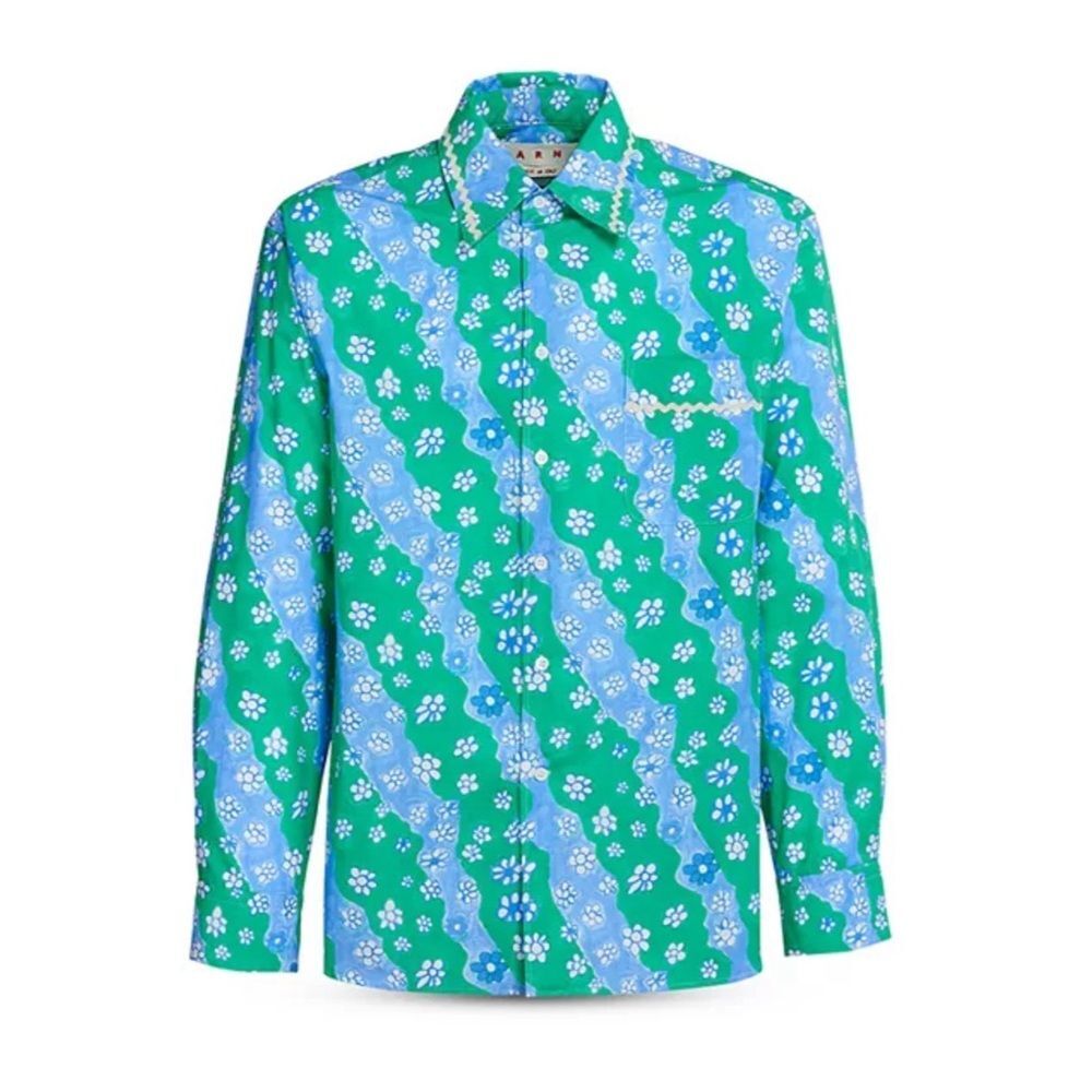 Marni Printed Green & Blue Button Up Shirt, Size 46, New